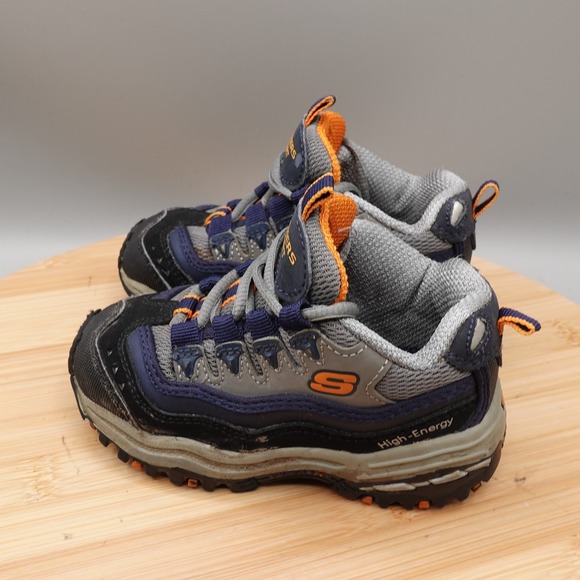 Skechers Shoes Baby 6 Blue Orange Sport High Energy 91052N Flaws - Picture 1 of 11